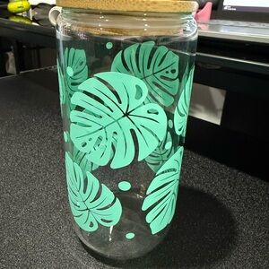 Tropical Leaf Glass Jar with Bamboo Lid